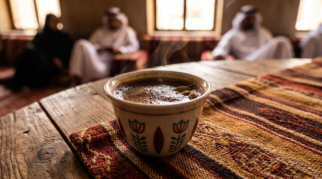 Emirati Coffee Cup Finjan Traditional Small Arabic Coffee Cup With Gahwa And Steam