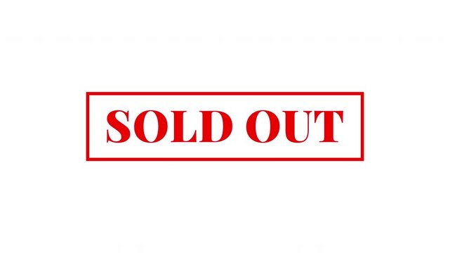 sold out stamp sign red texture, rubber stamp impression for information, retail, e-commerce marketing animation on transparent background, 4k video