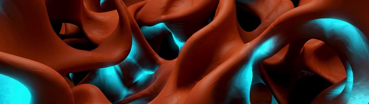 Biotechnology and cellular structure concept abstract organic porous material with glowing blue light microscopic biological texture and scientific research background.