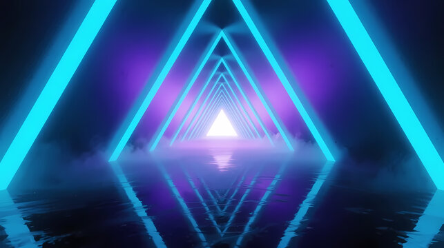 Glowing triangular tunnel in cyber space