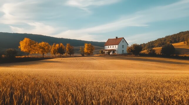 A rustic farmhouse surrounded by fields