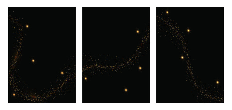 Set of Gold Confetti Glistering On Dark Background With Copyspace
