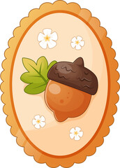 Cute Acorn Illustration in Decorative Frame © Kokiroge