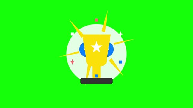Golden trophy winner flat animation on green screen background, for success and, achievement concept champion