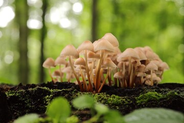 Mushrooms growing on a tree trunk in the forest © Aniszewski