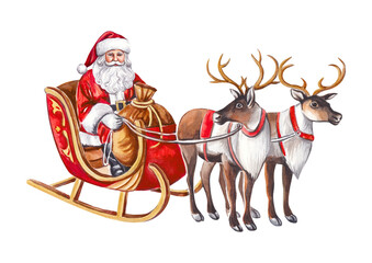 Santa Claus riding sleigh with reindeer illustration © Rajib