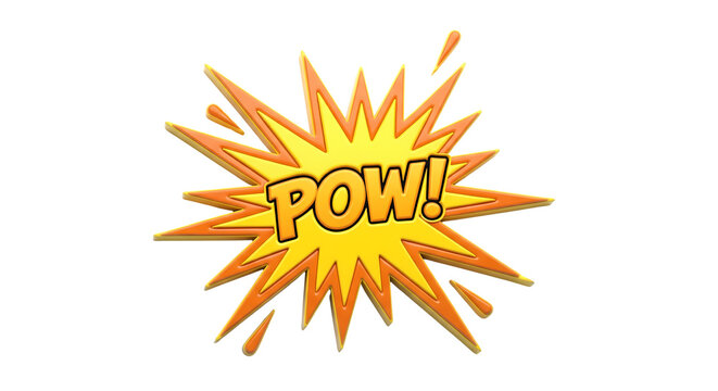 Comic book style POW explosion bubble with yellow and orange pop art effect for sound effect graphic