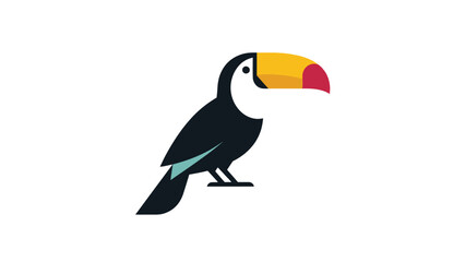 Fototapeta premium Colorful toucan bird illustration featuring minimalist geometric shapes and bold vector lines on light white background