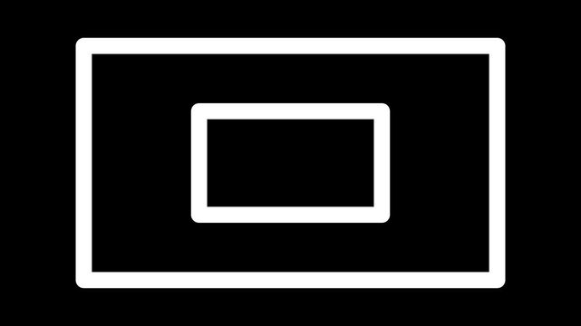 Minimal white rectangle outline motion graphic forming a clean frame on black background