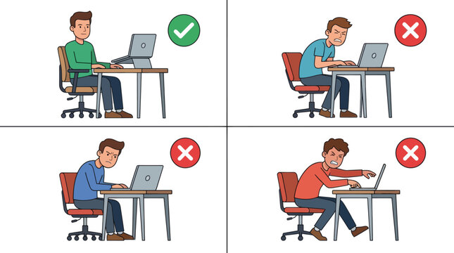 Comparison of correct and incorrect ergonomic sitting posture at desk