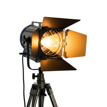 Spotlight isolated on transparent background, studio light equipment, 3d render, yellow light.