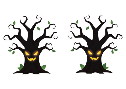 Two bare trees standing side by side in nature
