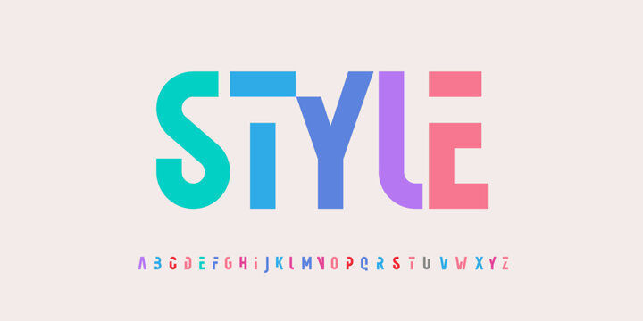 Style creative alphabet, rainbow colors, modern geometric font. Bright colorful type for futuristic or kid logo, headline, lettering and typography. Trendy style letters, vector typographic design. 