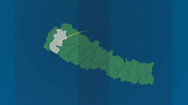 Nepal Map with Digital Network Connections and Highlighted provinces
