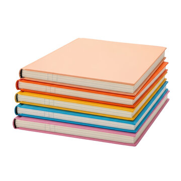 Stack of colorful notebooks isolated on transparent background for school and office work.