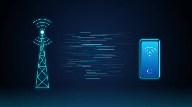 Cell tower sending high speed data to smartphone in a seamless loop 5g technology concept.