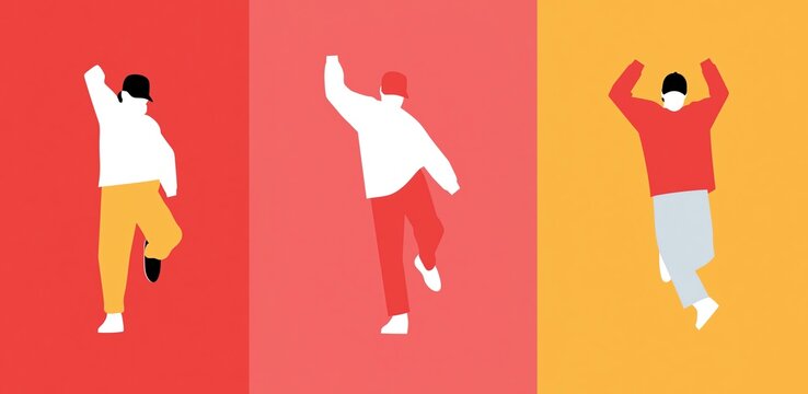 urban b-boy pose three frame graphic depicting street culture and breakdancing 