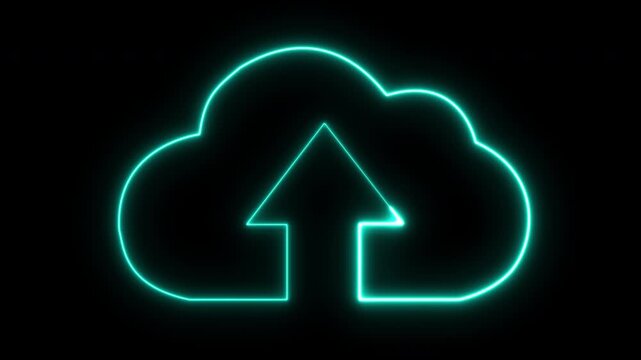 uploud cloud icon blue neon glowing sign network isolated, cloud network symbol, cloud storage sign digital memory icon, data transfer to cloud, cloud computing, computer backup animation, 4k video