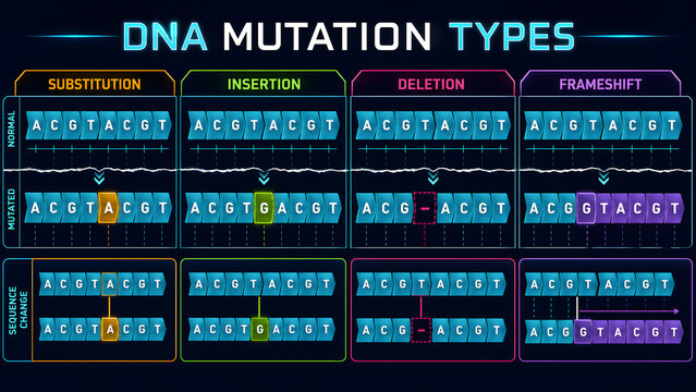 DNA Mutation Types Compare Substitution Insertion and Deletion