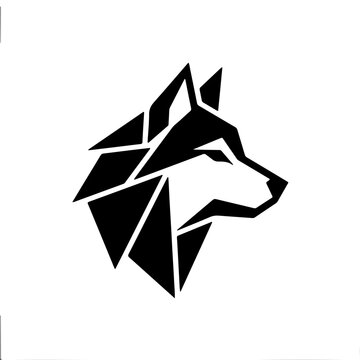 Minimalist geometric wolf head flat vector logo design