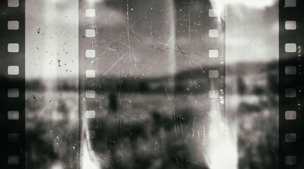 Obraz premium Old film texture with scratches, noise and light leaks. Realistic transparent overlay film texture in black-white, dust and grain. Distressed retro movie or photo negative effect of cinema nostalgia