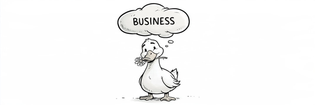Handgezeichnete Comic-Ente mit Gedankenblase 'Business'