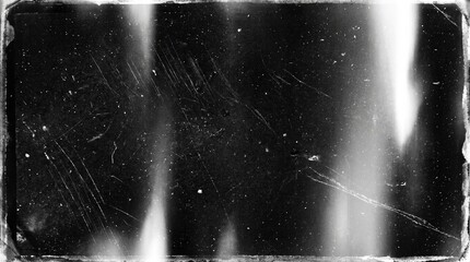 Obraz premium Old film texture with scratches, noise and light leaks. Realistic transparent overlay film texture in black-white, dust and grain. Distressed retro movie or photo negative effect of cinema nostalgia