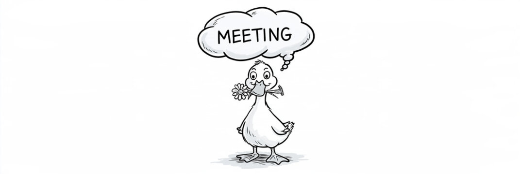 Handgezeichnete Ente mit Sprechblase "Meeting", Skizzenstil-Illustration