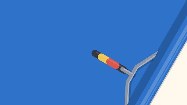 Premium 2D cartoon paint roller physically sweeps a colorful layer across the screen, then retraces to remove it.