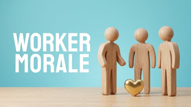 Three wooden figures showing positive worker morale with heart