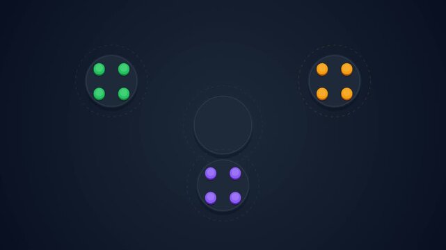 A premium 4K 2D cartoon motion graphics animation showing a central mixed group of nodes smoothly separating along curved polar paths into three distinct colored demographic buckets.