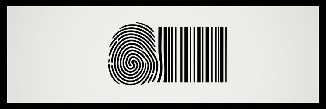 Fingerabdruck verwandelt sich in Strichcode, Schwarz-Wei&szlig;-Grafik