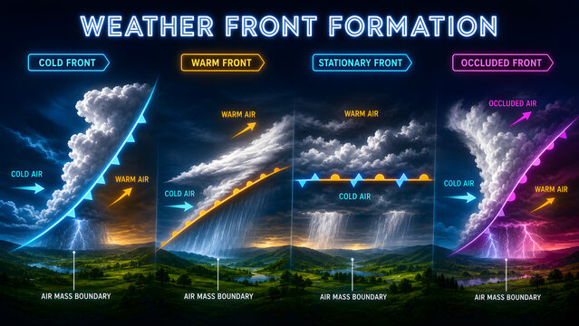 Weather Front Formation Compares Four Major Front Types