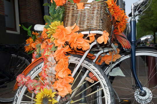 Bicycle covered with flowers
