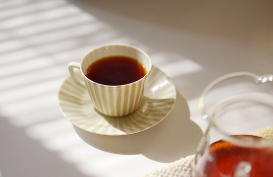 Closeup of home-brewed coffee on the breakfast table