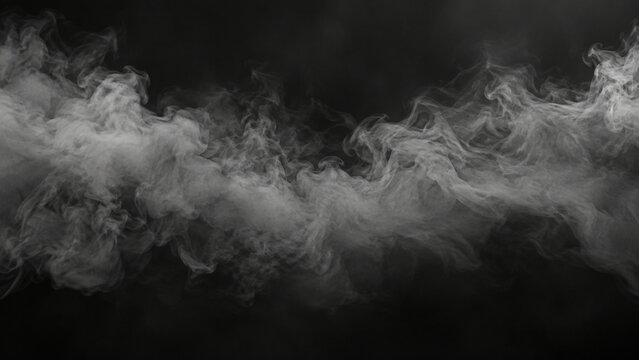 Dense Horizontal Gray Smoke Flow Spreading Across Black Background for Atmospheric Compositing