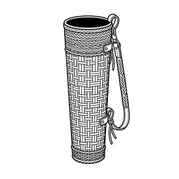 Woven Cylinder Bag with Strap Outline | Native Style Quiver Line Art Vector