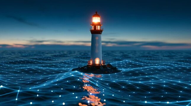 Abstract Cyber Security Lighthouse Guiding Through Complex Data Network Video