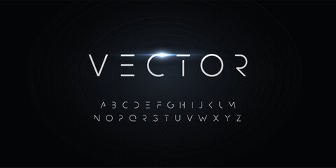 Obraz premium Futurism style alphabet. Thin segment line font, minimalist type for modern futuristic logo, elegant monogram, digital device and hud graphic. Minimal style letters, vector typography design.