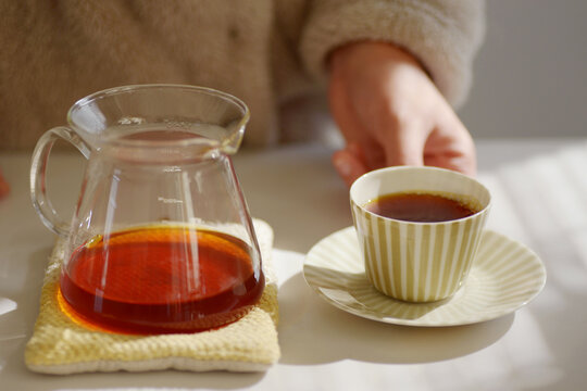 Closeup of home-brewed coffee on the breakfast table