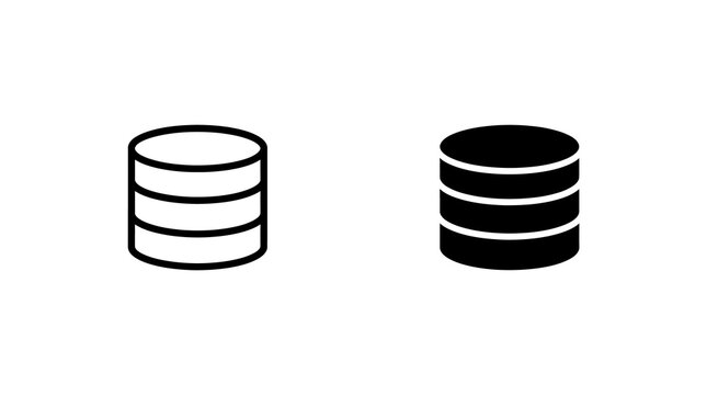 Database server icon set with layered storage structure for web development and data management interface designs.