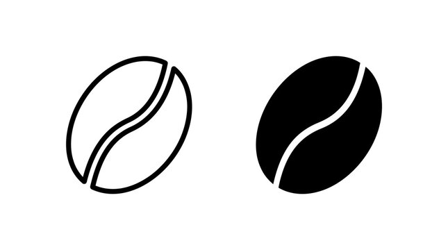 Single coffee bean outline and solid vector icons for roasted specialty coffee.
