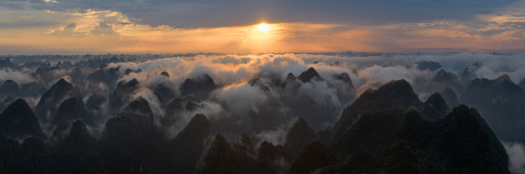 Cao Bang loop Mountains Aerial Sunrise Vietnam