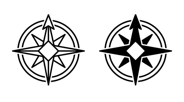 Nautical compass direction star icons for navigation and travel map orientation graphic assets.