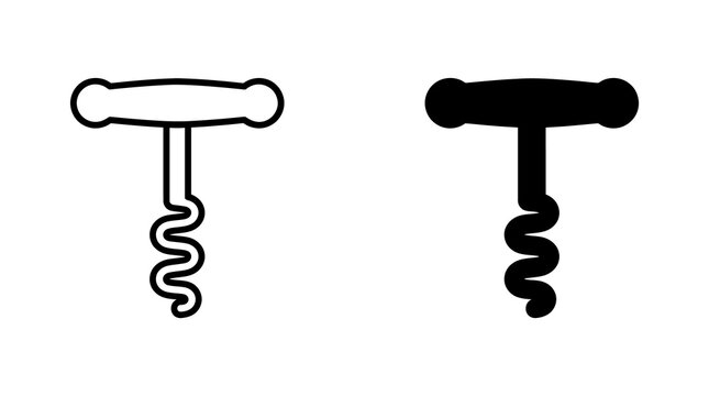 Corkscrew tool icon with spiral design in linear and solid black styles for wine accessories.