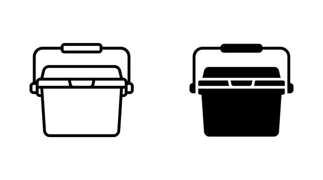 Industrial storage cooler box icon set for outdoor equipment and camping gear logistics.