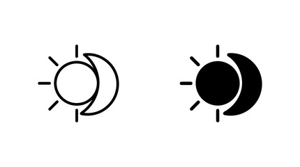 Day and night sun and moon cycle icon in outline and solid black design. © Iqrabatool