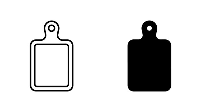 Wooden cutting board icon set featuring minimalist outline and solid black shapes for kitchen and culinary branding.