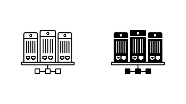 Server rack network hardware icon with black outline and silhouette styles for data center infrastructure visualization.