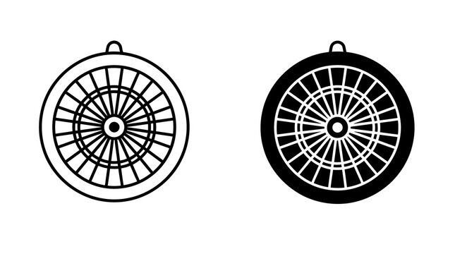 Roulette wheel casino game icon in outline and solid black styles for gambling and entertainment apps.